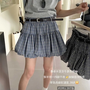 新款 潮印花A字短裙中裙子 清新綠色碎花系帶半身裙女2025夏季 韓版