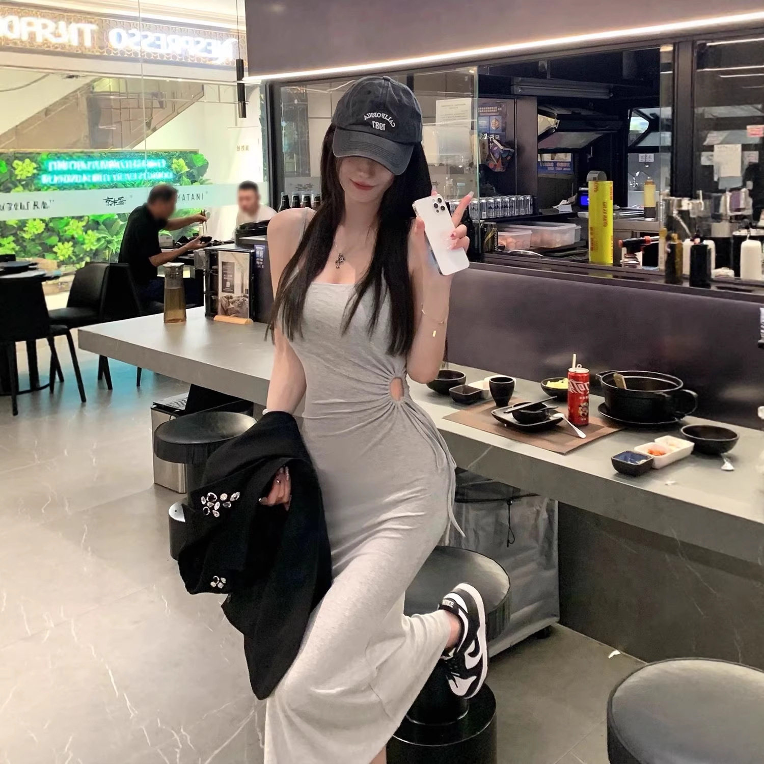 JMSHOP 敲顶S曲线! 包臀裙子设计感长裙露腰修身性感鱼尾连衣裙