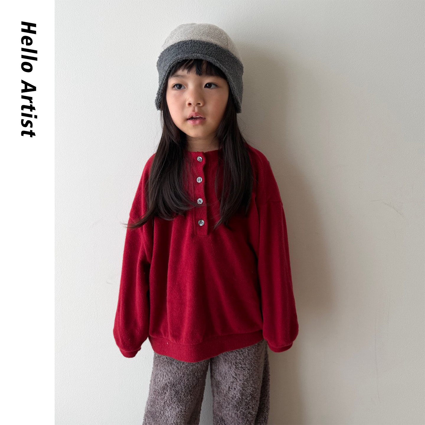 纯色百搭纽扣柔软宽松长袖T恤