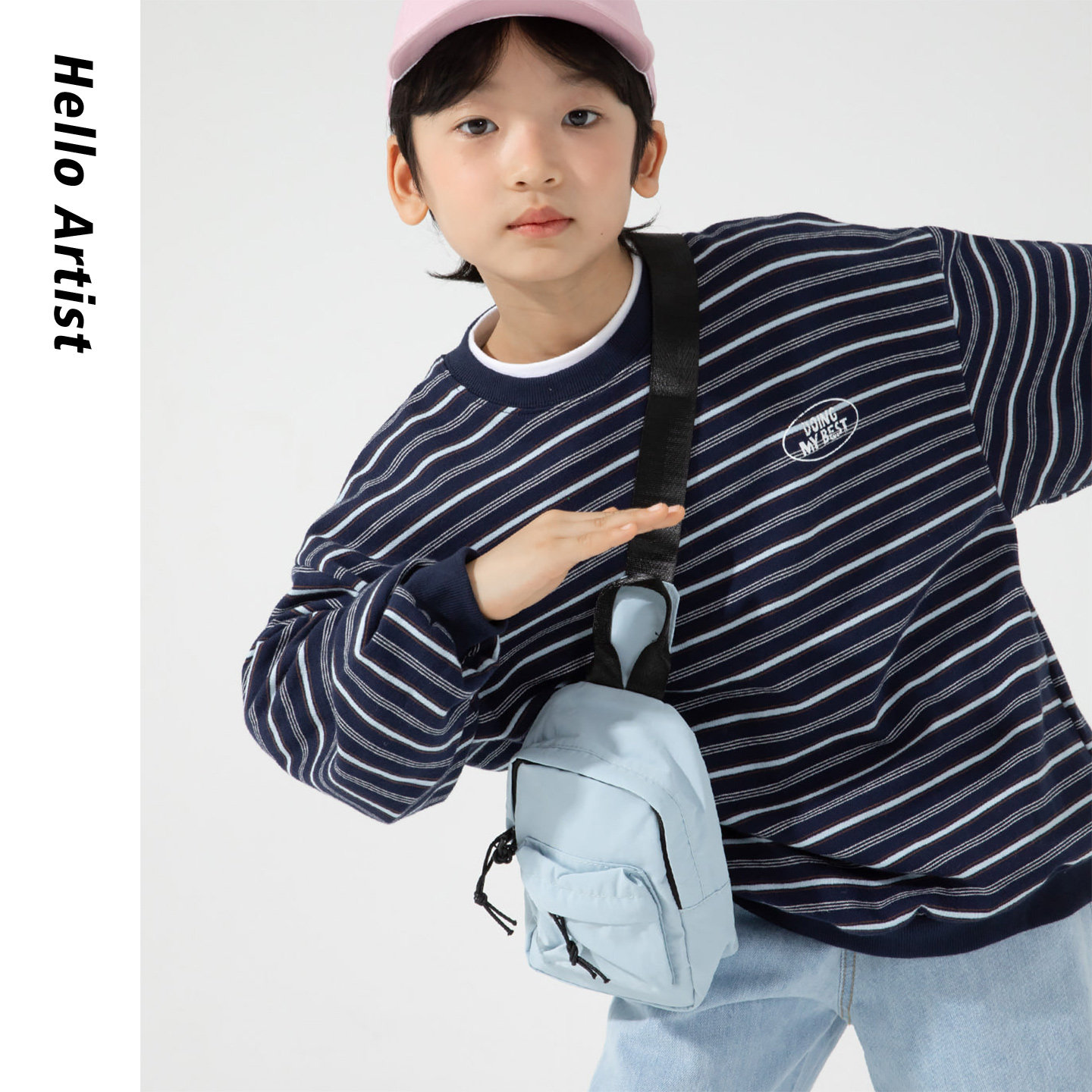 叮当森林韩国童装代购|26春新宽松休闲复古条纹圆领卫衣大童