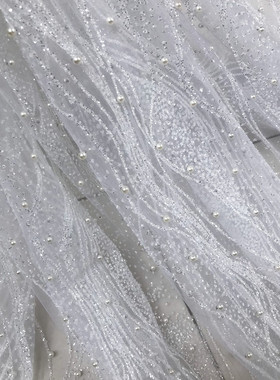 亮白香槟金色烫金银灰色烫钻烫点钉珍珠亮片布料面料晚礼服服装