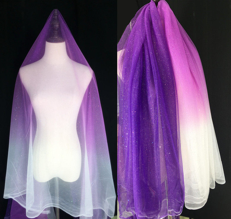 紫色粉色渐变色星空纱闪粉亮片透视婚庆网纱布料服装设计师面料
