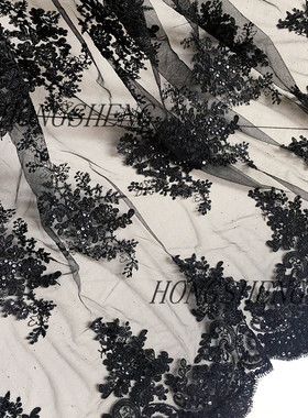 欧式黑色睫毛亮片刺绣花边辅料婚纱服装diy设计师蕾丝布料面料