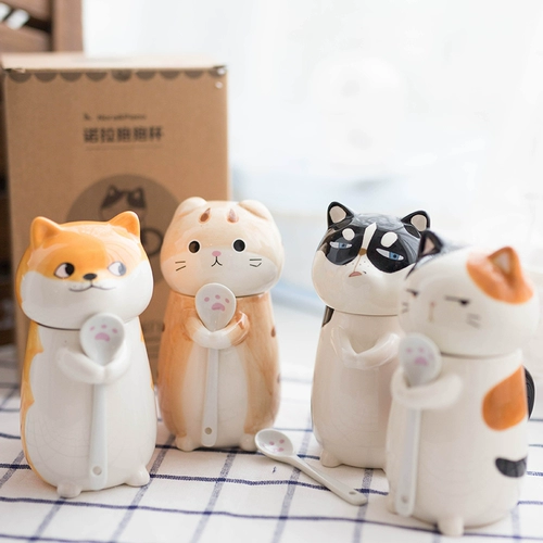 Семья живота Супер милая животная кошка Шиба Ину милая керамическая водяная чашка творческая мультипликационная кружка с крышкой