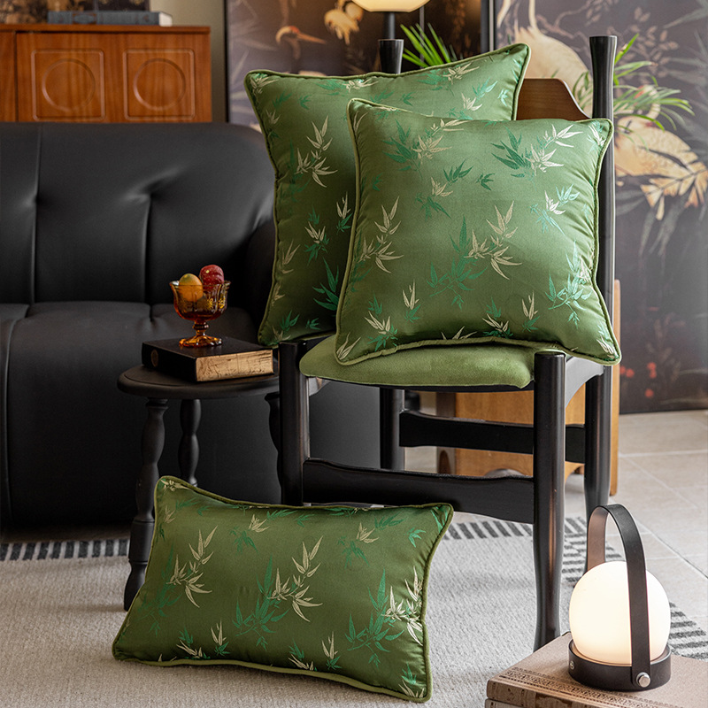 中式抱枕绿色竹子圈椅腰枕高级感古风轻奢高级感靠背红木沙发靠枕