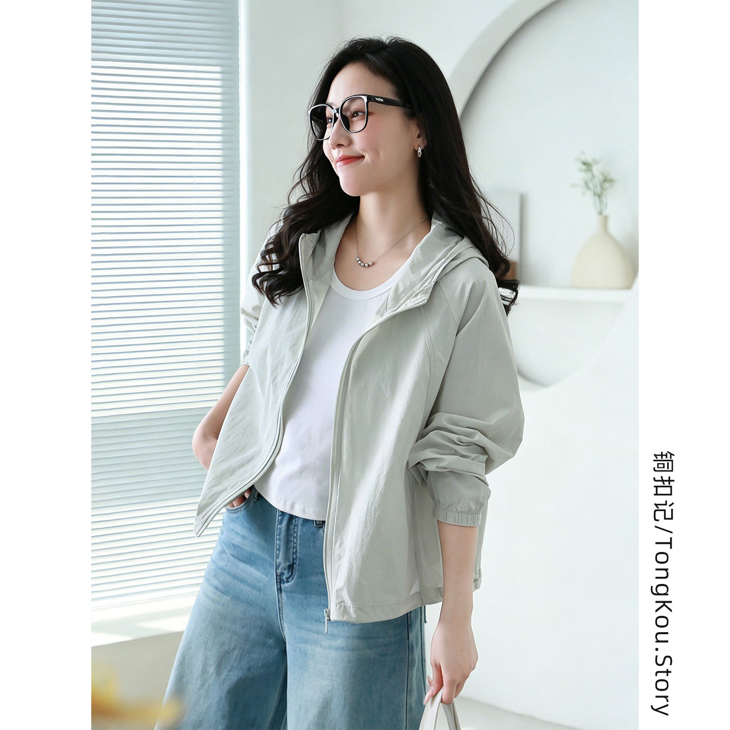 铜扣记纯棉外套女连帽休闲百搭宽松显瘦韩版夏季新款纯色防晒衣女