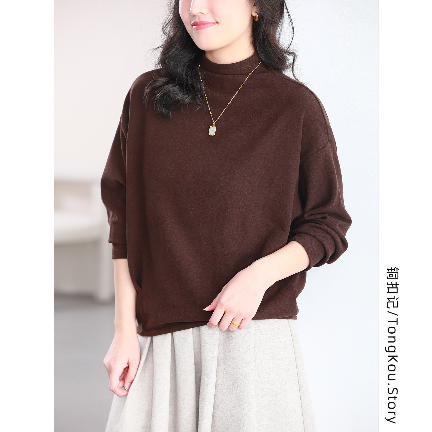 铜扣记德绒打底衫女半高领休闲百搭宽松显瘦冬款蓄热保暖软糯T恤,女装/女士精品,T恤,淘宝优惠券,粉丝福利购,淘宝优惠卷