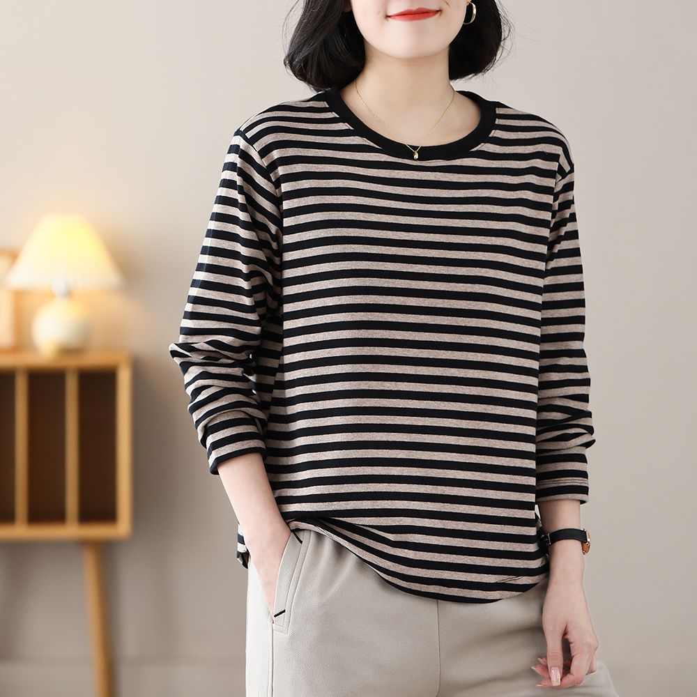 百搭经典条纹棉质长袖T恤