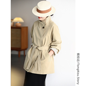 风衣女立领休闲百搭宽松显瘦韩版 春季 新款 铜扣记中长款 长袖 外套女
