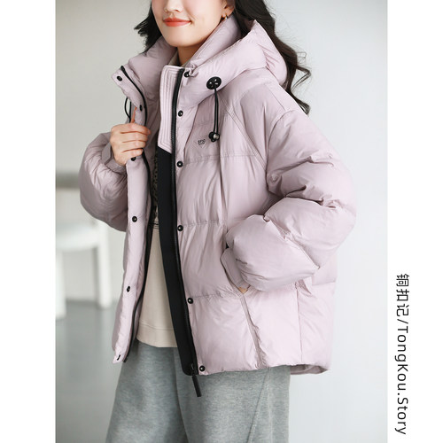 铜扣记连帽羽绒服女保暖简约