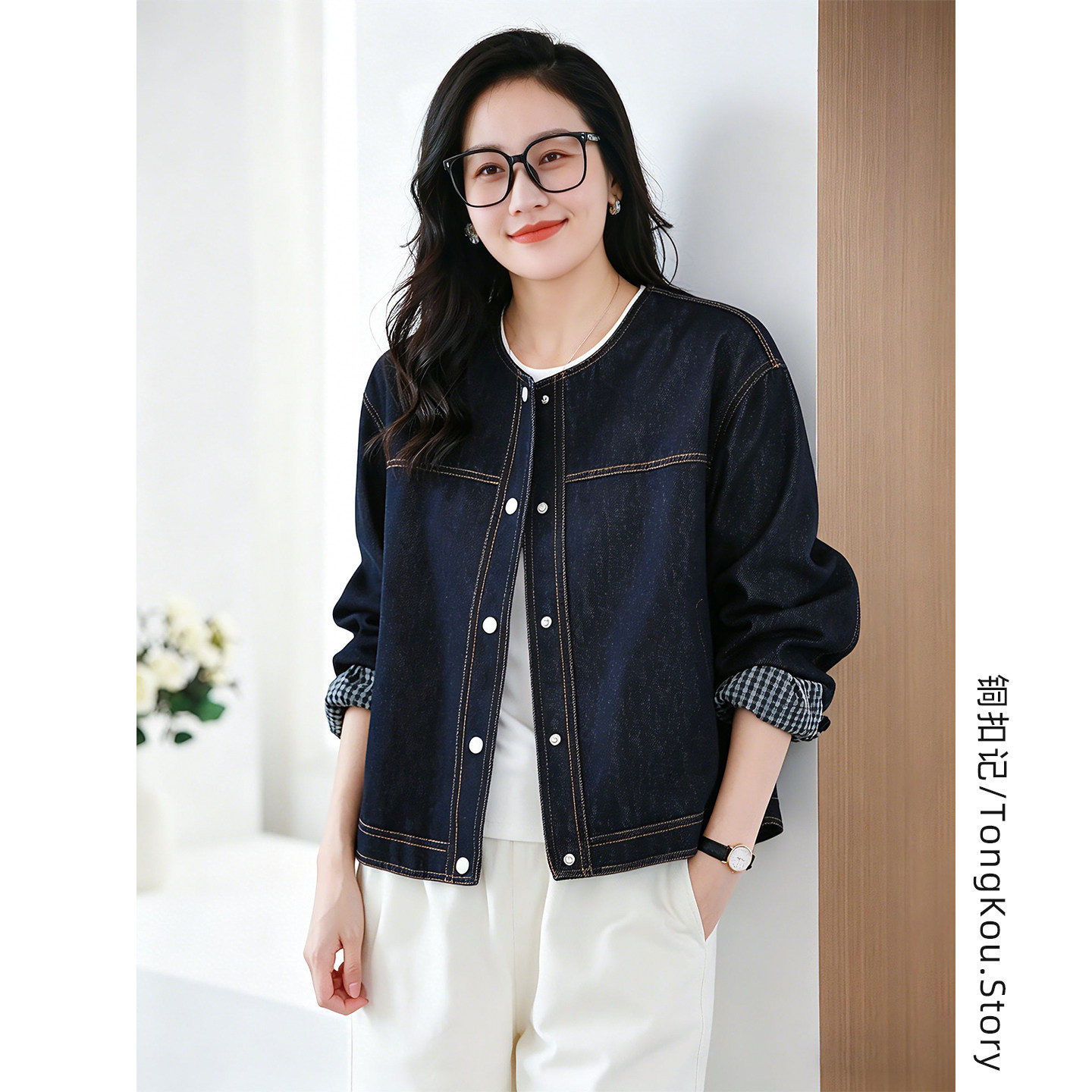 铜扣记牛仔外套女圆领休闲百搭宽松显瘦春季新款韩版长袖棒球服女
