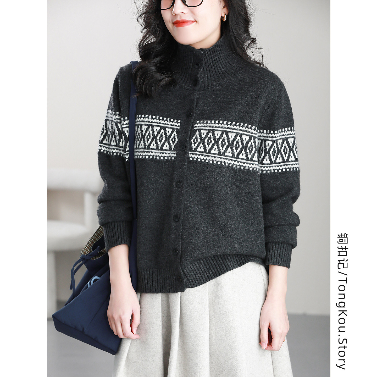 铜扣记提花毛衣女高领休闲百搭宽松显瘦冬季新款软糯针织开衫女,女装/女士精品,毛衣,淘宝优惠券,粉丝福利购,淘宝优惠卷