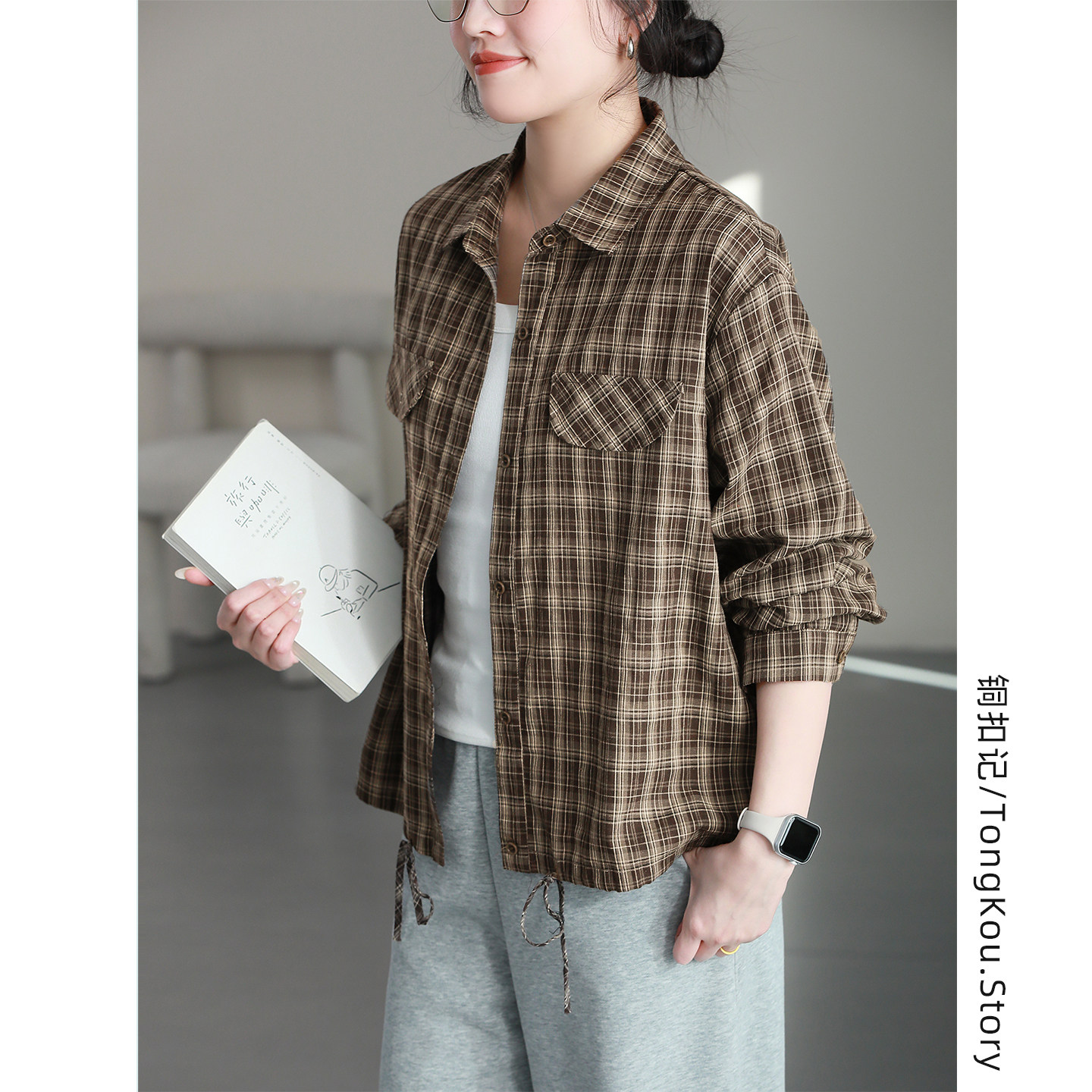 铜扣记格子衬衫女翻领休闲百搭宽松显瘦春季新款韩版长袖衬衣开衫,女装/女士精品,衬衫,淘宝优惠券,粉丝福利购,淘宝优惠卷