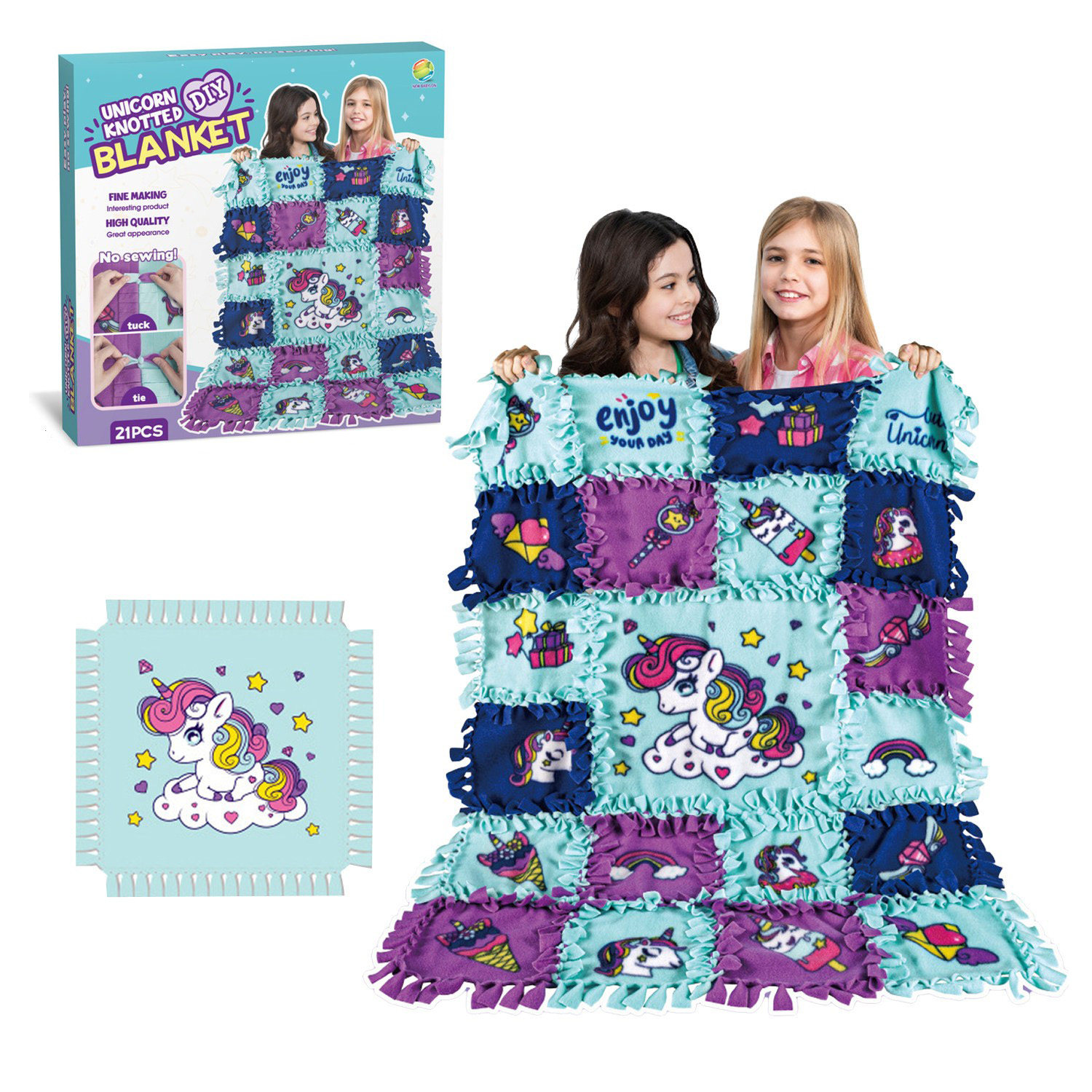 出口亲子手工拼接布艺打结毯子被子diy材料包女孩益智玩具礼物,玩具/童车/益智/积木/模型,其他手工制作,淘宝优惠券,粉丝福利购,淘宝优惠卷