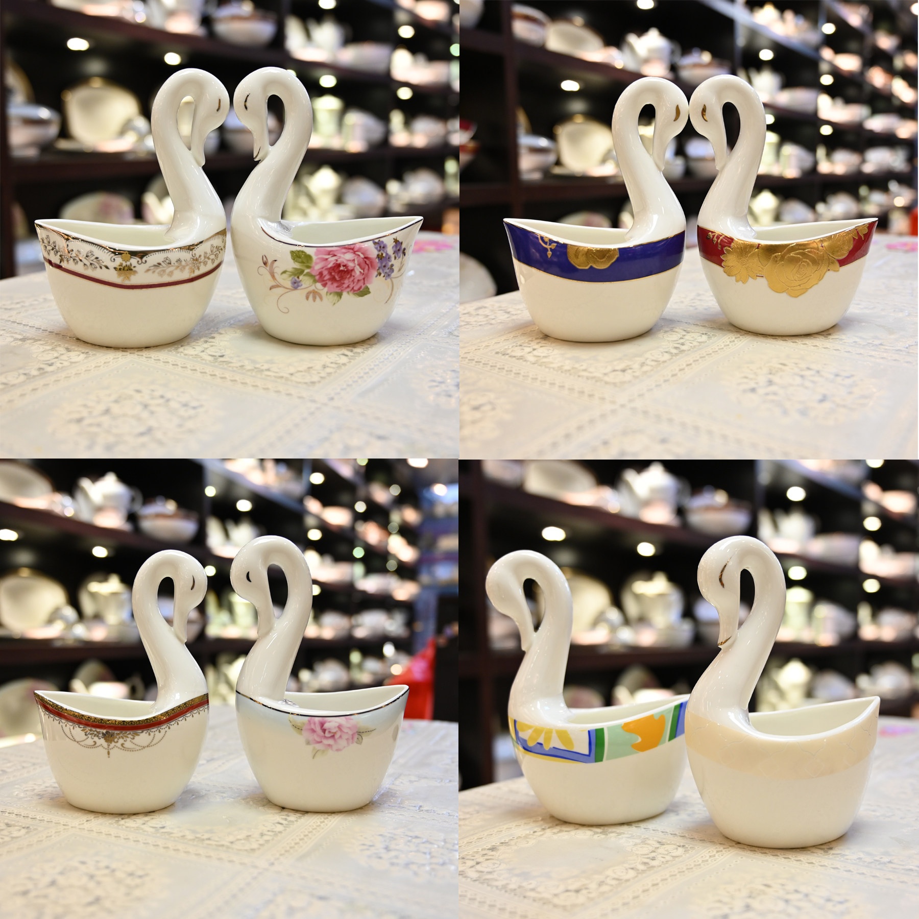 唐山骨质瓷餐桌客厅装饰品天鹅壶 茶几烟缸 汤勺桶小摆件中式潮流