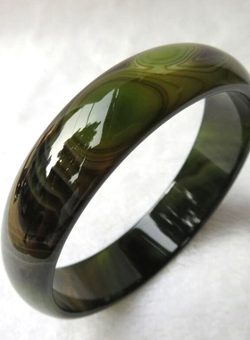 特大号男女款加宽浅绿飘花玉手镯