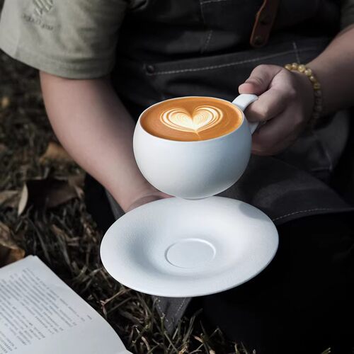 日式复古高档陶瓷咖啡杯碟套装拿铁拉花杯子创意磨砂釉下彩300ml