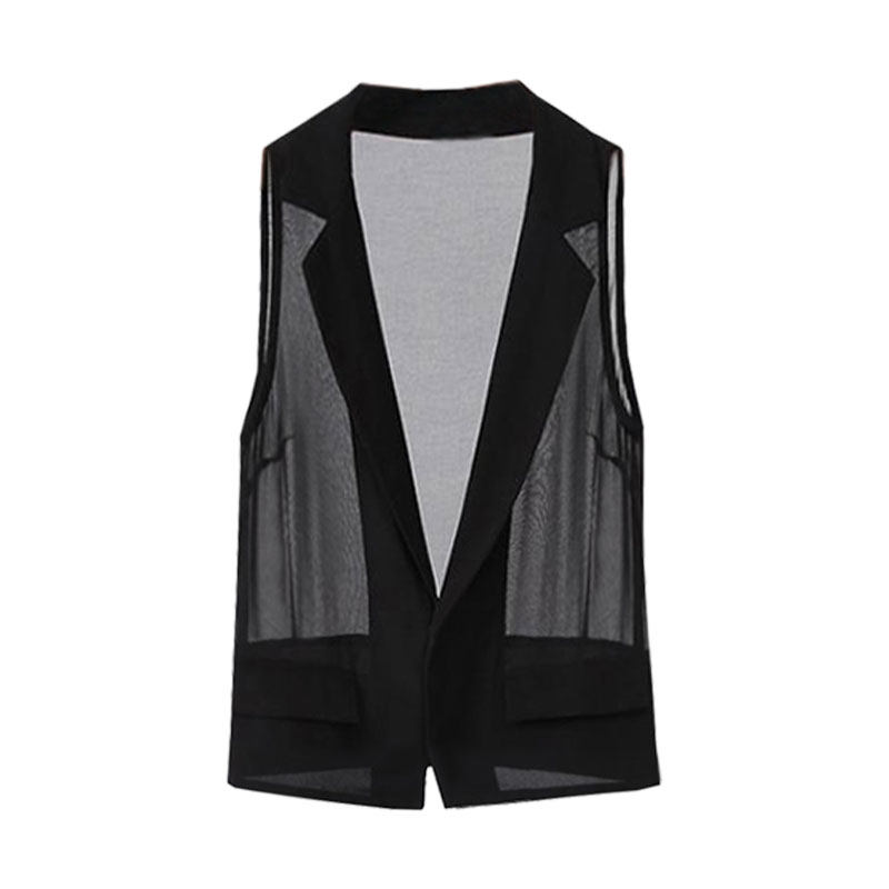 2025春夏季新款无袖雪纺衫马夹女透气薄款拼接小披肩通勤5782