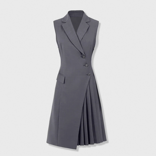 气质无袖 马甲裙女2025春秋新品 马夹连衣裙 过膝职业西装 6005长款