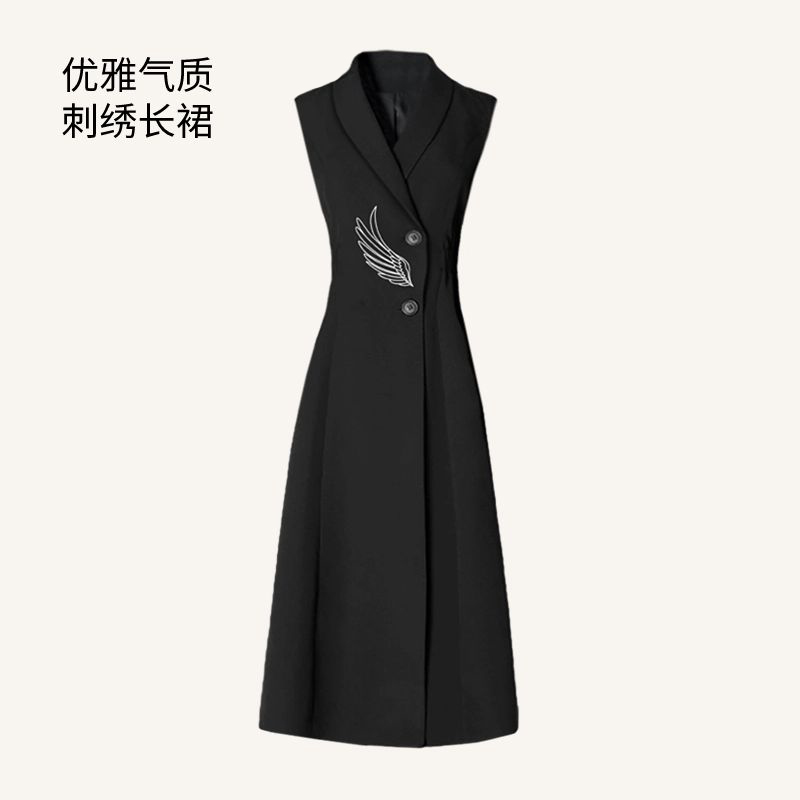 高端刺绣长款无袖西装马甲裙女2025新款连衣裙修身气质外套603731