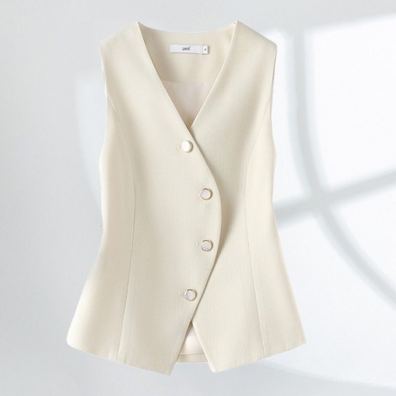 不规则简约西装马甲女无袖坎肩外套短款马夹2025春秋1031