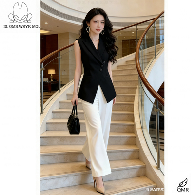 简约风西装领无袖西装马甲