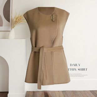 高端双面呢羊毛呢无袖 马甲女坎肩2025秋冬新马夹背心1122