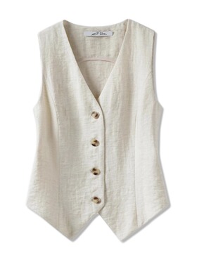 1506-2亚麻气质修身薄款西装马甲女2026夏时尚坎肩背心简约小马夹