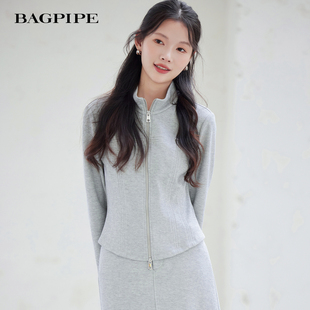 风笛2026春季新款修身时尚立领长袖休闲卫衣短款显瘦外套开衫女