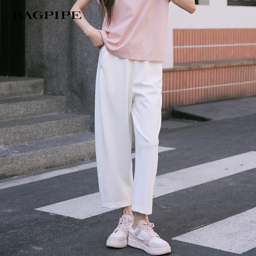 风笛2025夏季新款松紧腰九分阔腿休闲裤弹力凉爽裤女夏薄空调裤