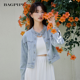 风笛2026春季新款立领设计感牛仔外套通勤百搭宽松牛仔短款上衣