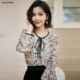 时尚 风笛2025秋季 印花甜美衬衫 系带碎花雪纺衫 气质上衣女 新款