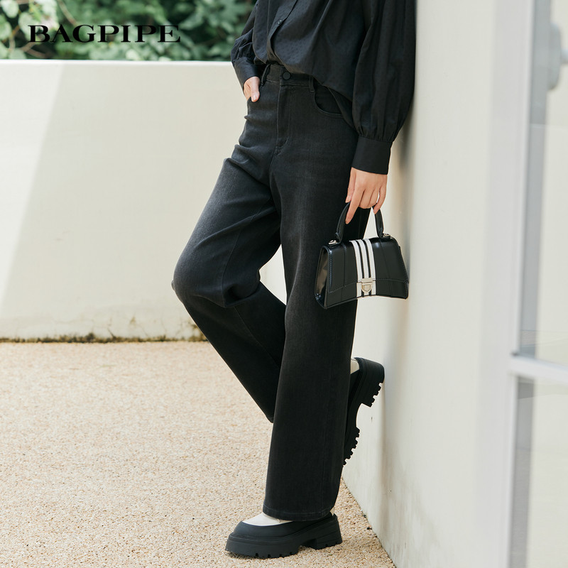 风笛2025春季新款复古宽松阔腿牛仔裤女直筒裤高腰显瘦休闲长裤