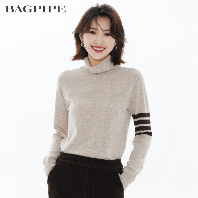 Bagpipe风笛2022冬季新款针织衫女简约百搭高领套头羊毛打底衫