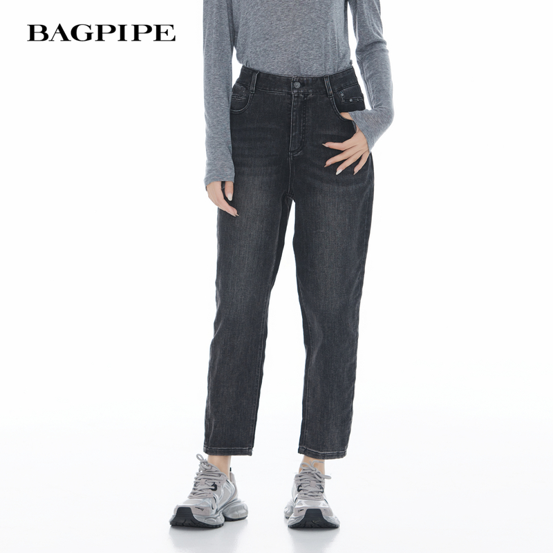 风笛2024年冬季高腰老爹牛仔裤