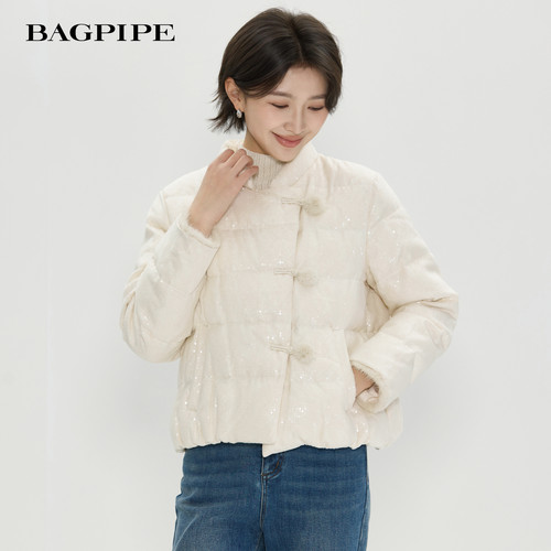 风笛2025冬季新款新中式国风盘扣羽绒服女短款时尚白鹅绒外套