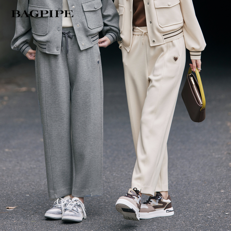 风笛2024秋季新款休闲运动裤高腰显瘦慵懒风百搭直筒阔腿裤卫裤