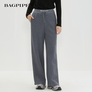 风笛2025冬季新款宽松系带松紧腰裤子直筒阔腿裤休闲百搭通勤长裤