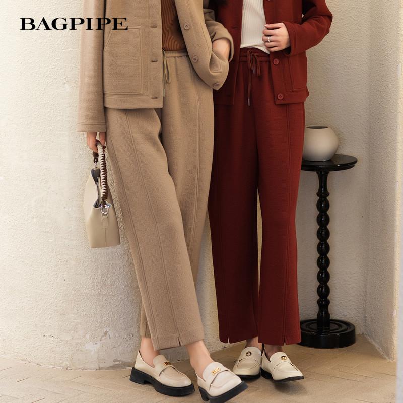 风笛2025秋季新款休闲运动裤女松紧腰简约显瘦直筒裤百搭九分裤