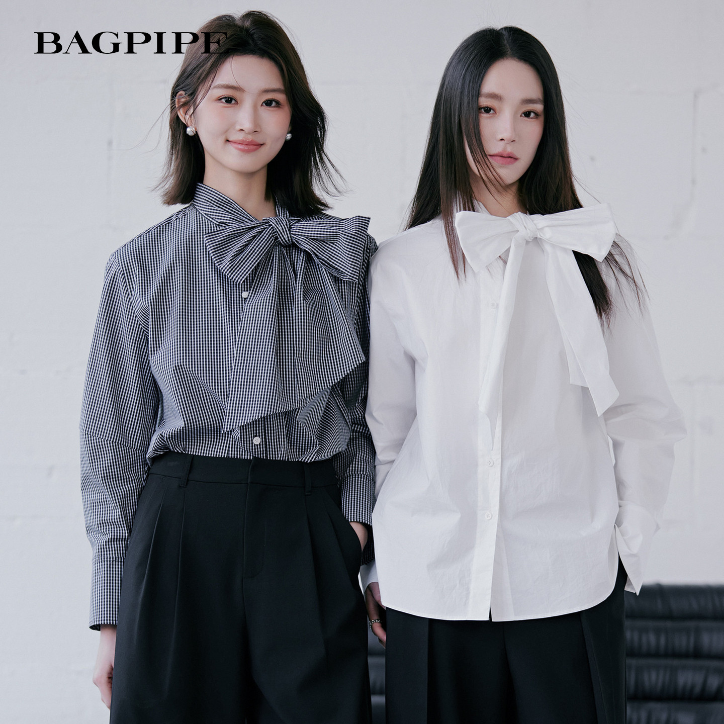 风笛2026秋季新款蝴蝶结飘带衬衫女宽松通勤气质长袖翻领衬衣