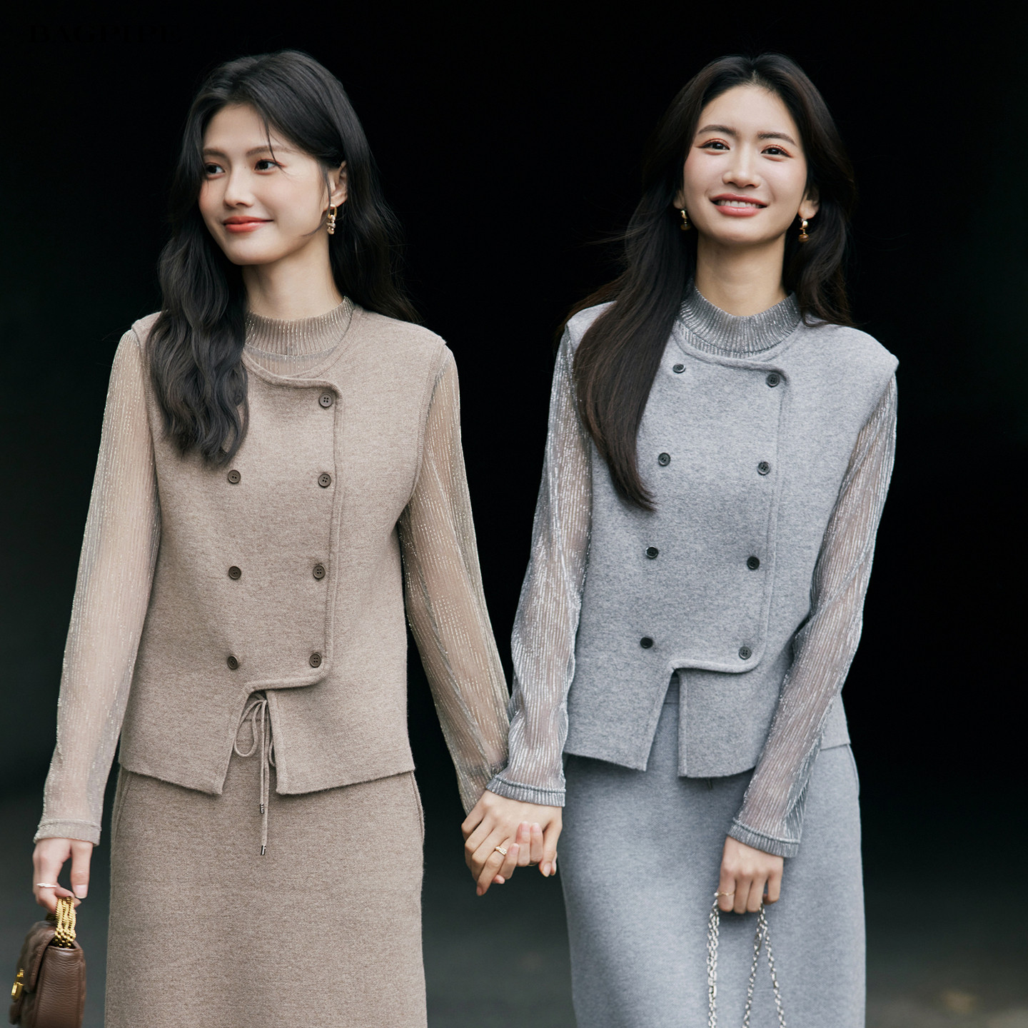 风笛2025秋季新款气质马甲开衫复古宽松设计感不规则时尚外套女