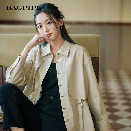 风笛2025秋季新款设计感宽松休闲大版衬衫外套女假两件工装风外搭