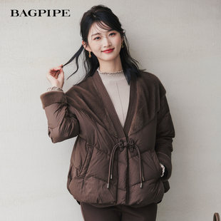 拼接鹅绒羽绒服外套女装 妈妈冬装 洋气中年外套 新款 风笛2025冬季