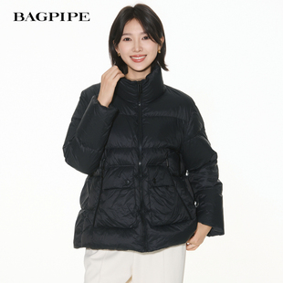 风笛2025冬季新款鹅绒立领简约宽松版短款羽绒服女大口袋休闲外套