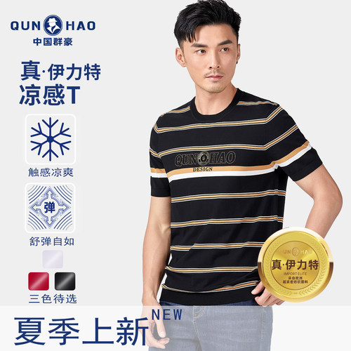 男士纱线抗皱凉感圆领夏季条纹