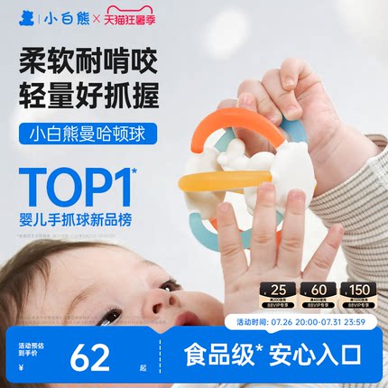 小白熊曼哈顿手抓球磨牙棒牙胶婴儿防吃手小月龄口欲期咬硅胶玩具