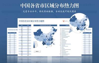 中国各省市区域分布热力图智能图表一键生成Excel表格模板各地