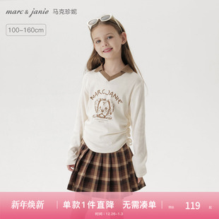 250169 新款 马克珍妮女童复古甜酷翻领T恤 儿童印花上衣2025年春装