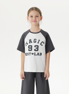 马克珍妮女童休闲学院撞色短袖T恤 儿童纯棉上衣夏装新款550698