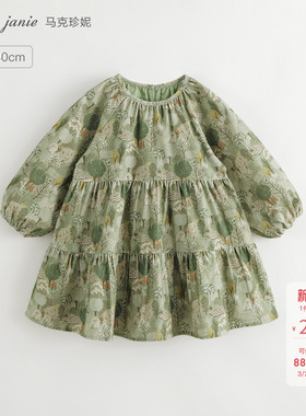 [商场同款]马克珍妮女童绿色丛林灯芯绒连衣裙儿童裙子春装241101